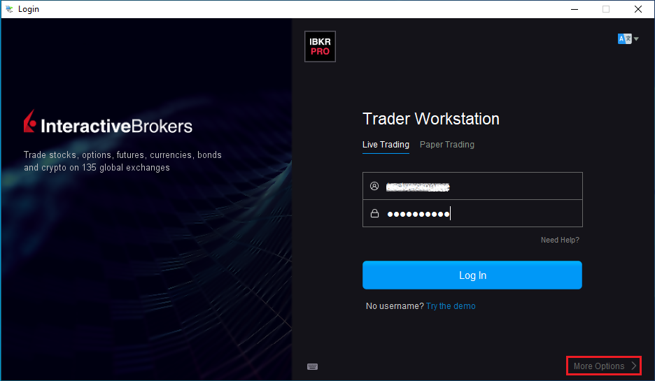 TWS Login Screen